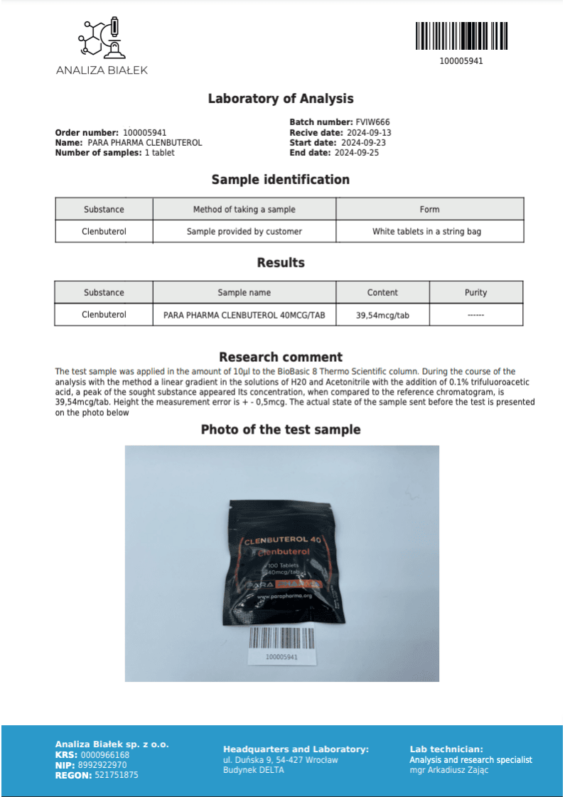 PARA PHARMA CLENBUTEROL 40MCG 4 Para Pharma Clenbuterol 40mcg