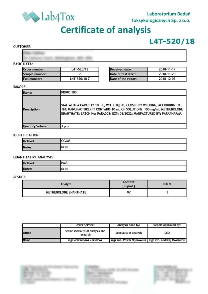 PARA PHARMA PRIMO 100mg/ml 4 Primobolan 100 for Sale