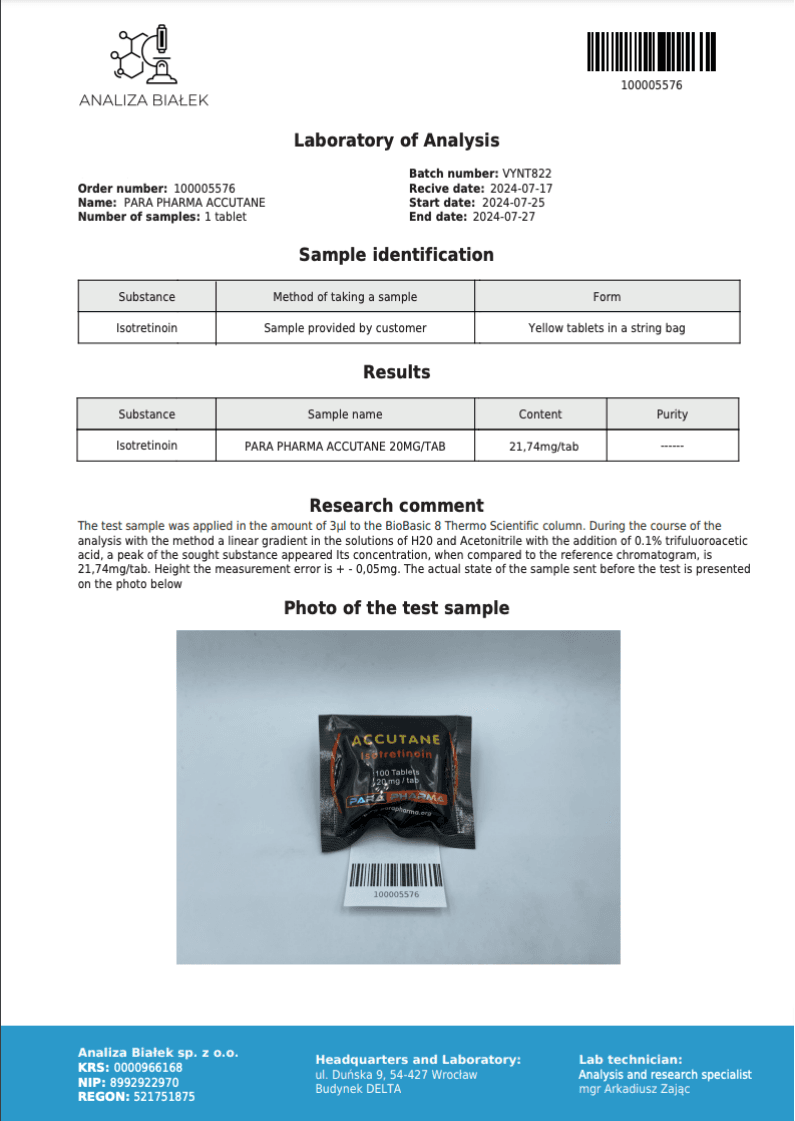PARA PHARMA ACCUTANE 20MG 4 PARA PHARMA ACCUTANE 20MG