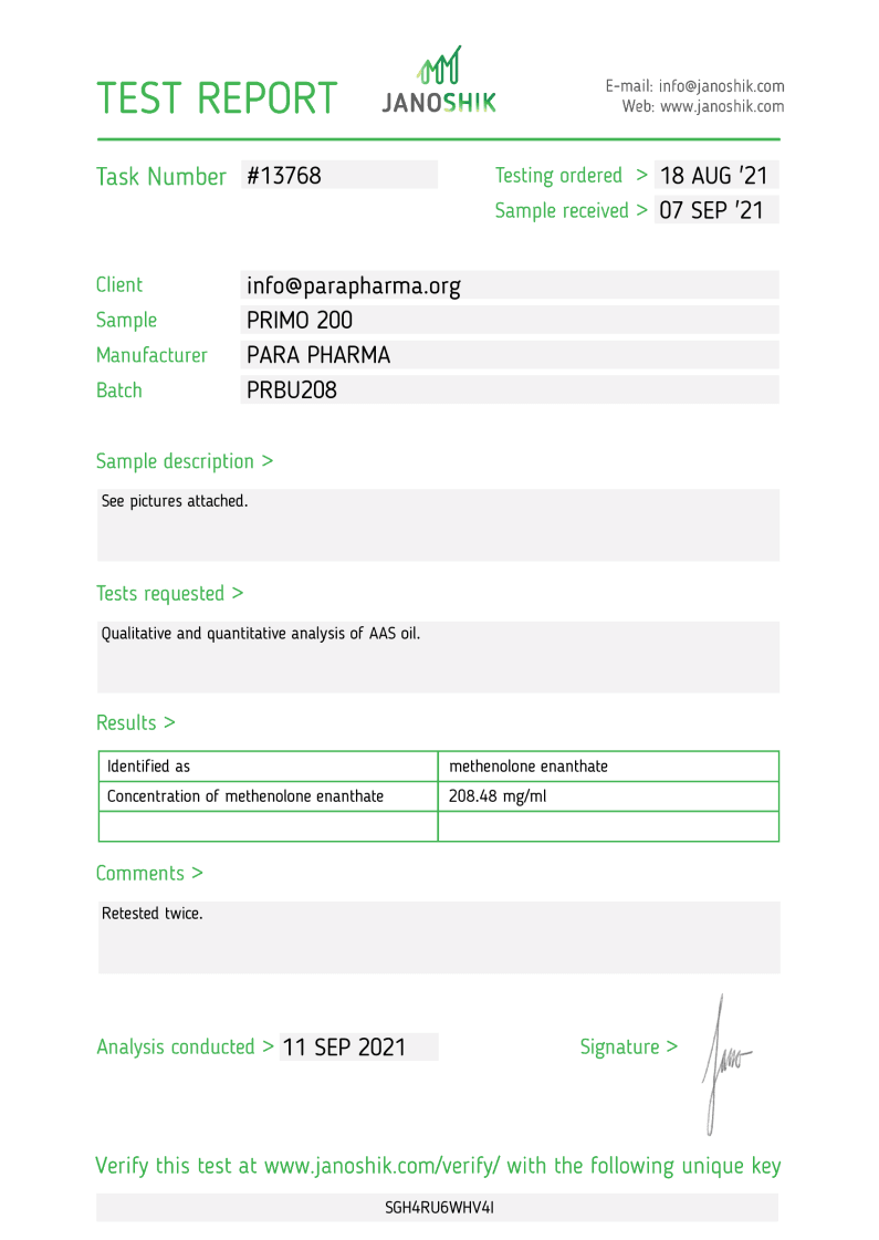PARA PHARMA PRIMO 200mg/ml 4 PRIMO 200mg/ml