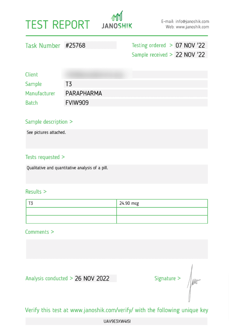 PARA PHARMA T3 25MCG 4 Para Pharma T3 25mcg