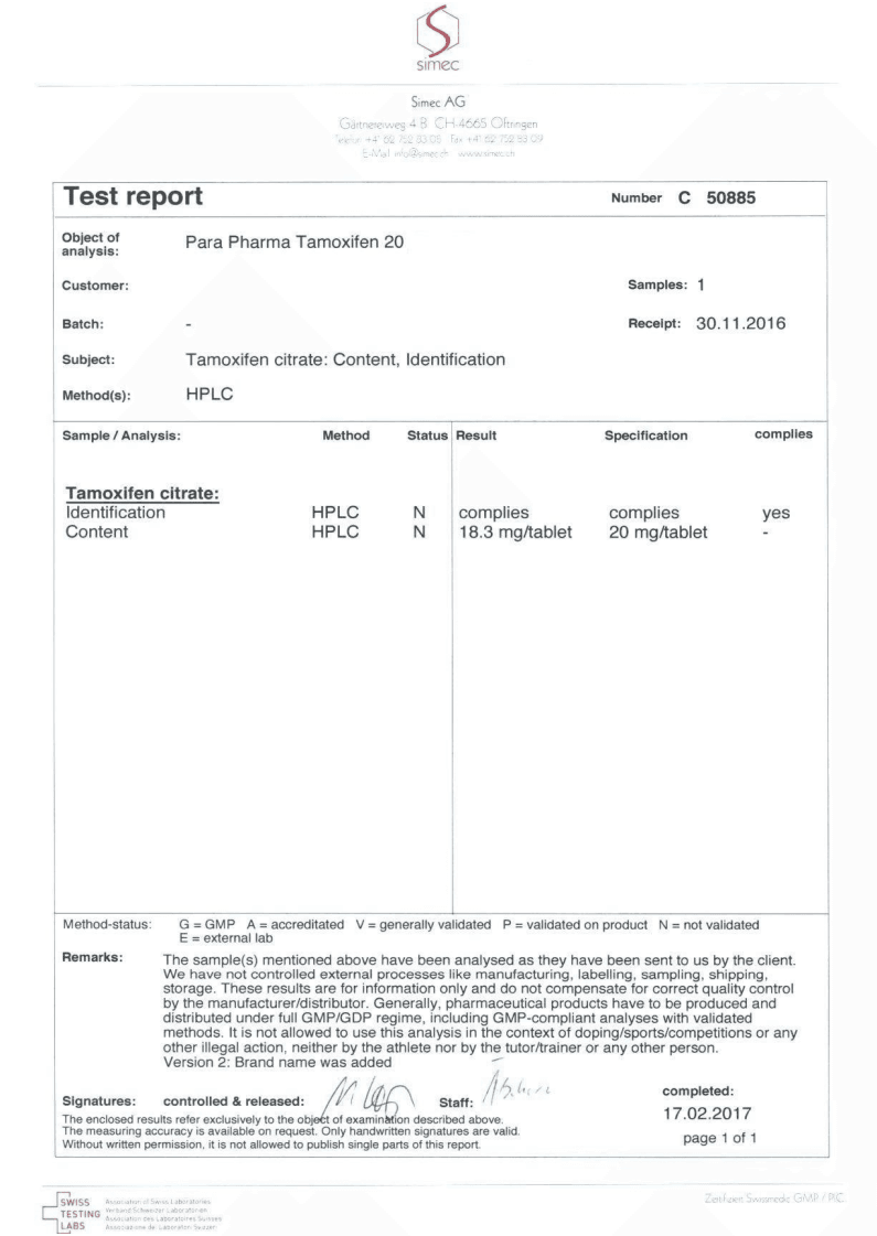 PARA PHARMA TAMOXIFEN 20MG 4 Para Pharma Tamoxifen 20mg