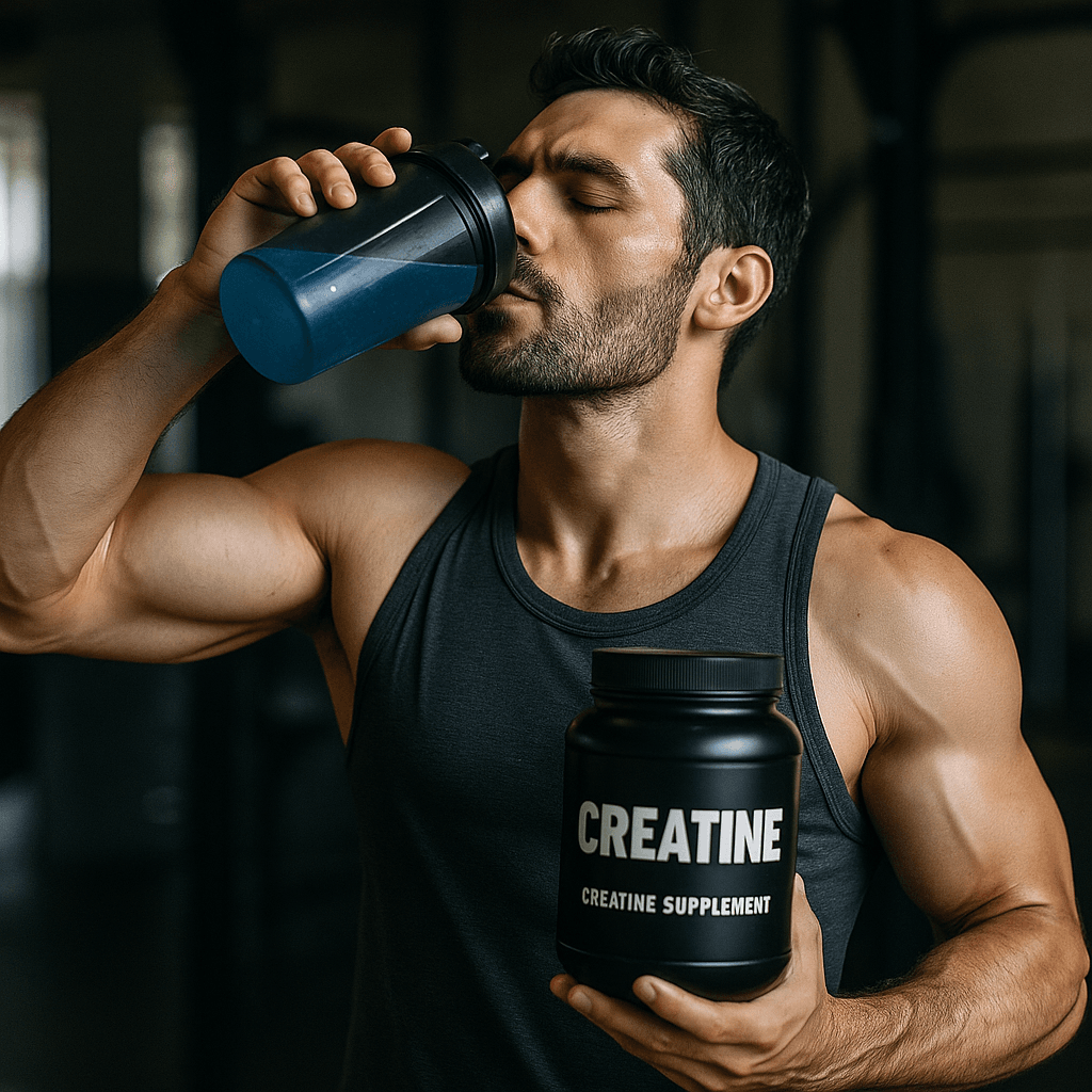 Athlete consuming creatine supplement for muscle performance