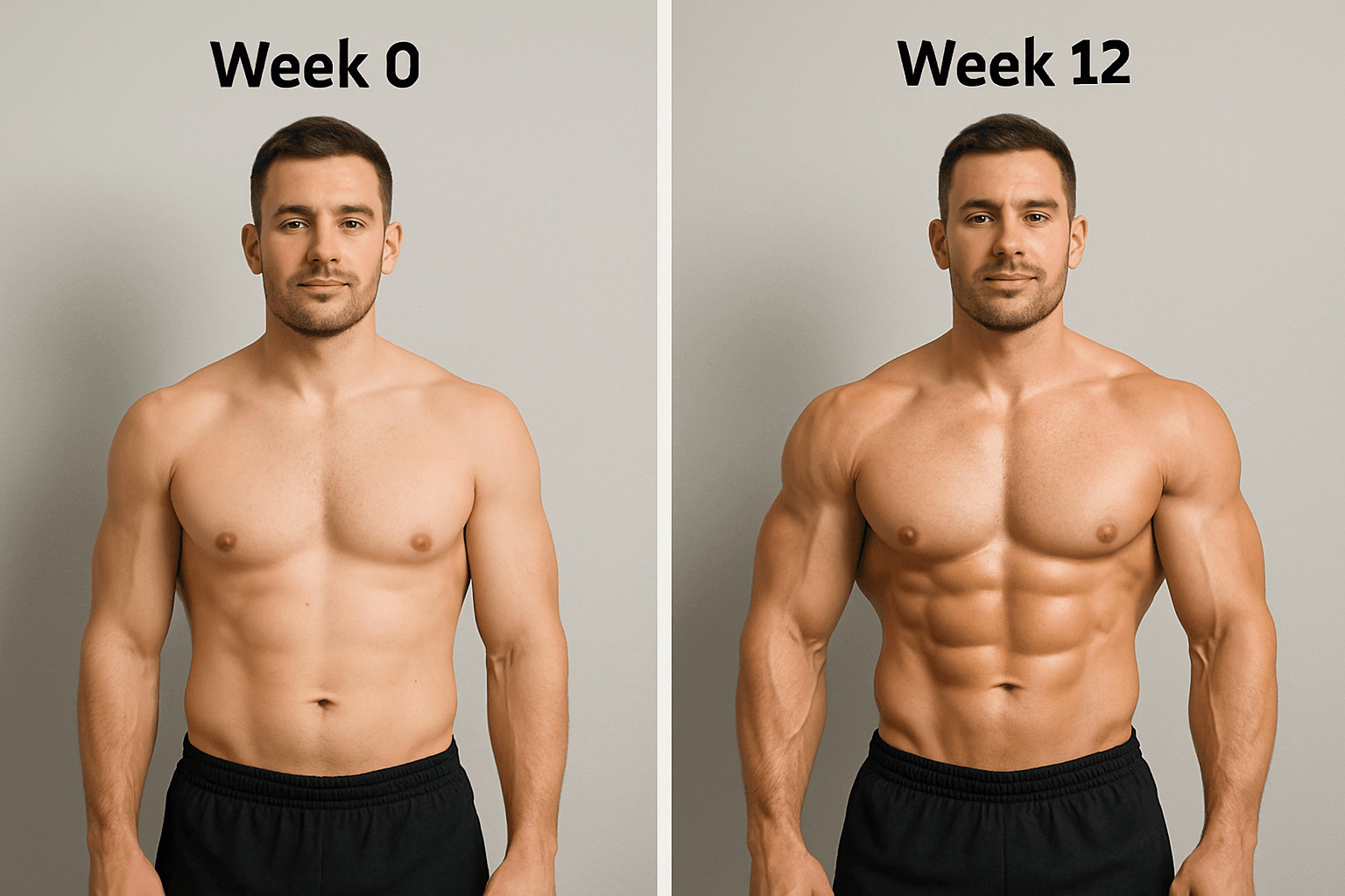Before and after 8-week beginner steroid cycle transformation